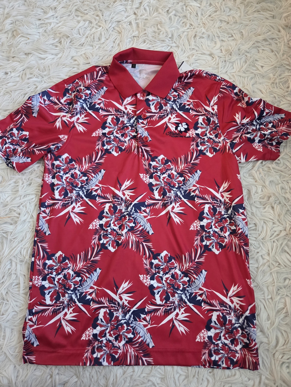 Monterey Club Men's Jungle Hawaiian Print Polo Shirt Size S